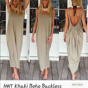 Khaki Backless Maxi Dress